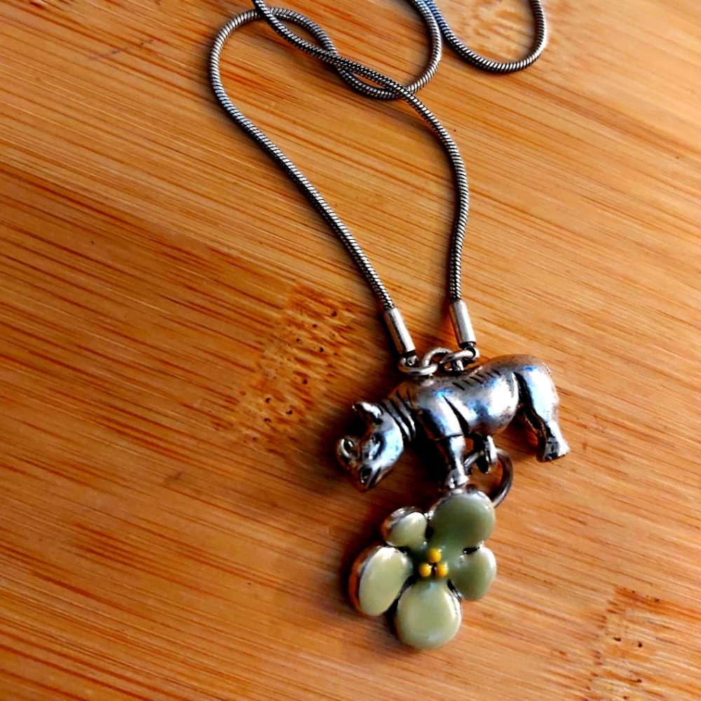 Pilgrims Rhino Pendant Jungle Charm Necklace